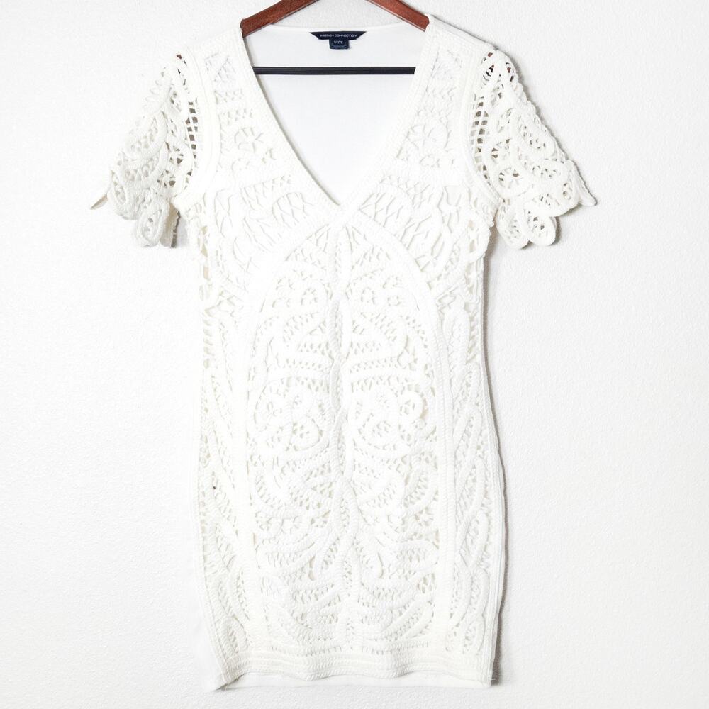 French Connection Lace Dress Size 6 White Romantic Feminine Occasion
